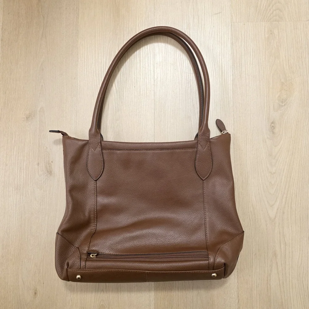 Lodis Brown Pebbled Leather Tote Bag Zip Top Work Office Shoulder‎ Purse Bag